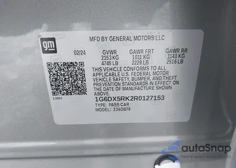 2024 Cadillac Ct5 Luxury z USA, uszkodzony, nr VIN 1G6DX5RK2R0127153